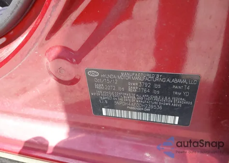 2013 Hyundai Elantra Gls z USA, uszkodzony, nr VIN 5NPDH4AE0DH239536